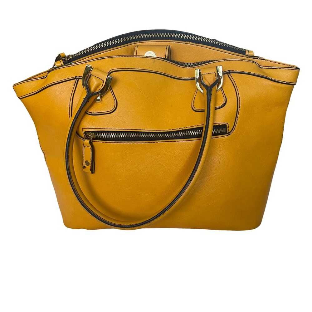 LONDON FOG Golden Yellow Faux Leather Satchel Bag Purse. Nice